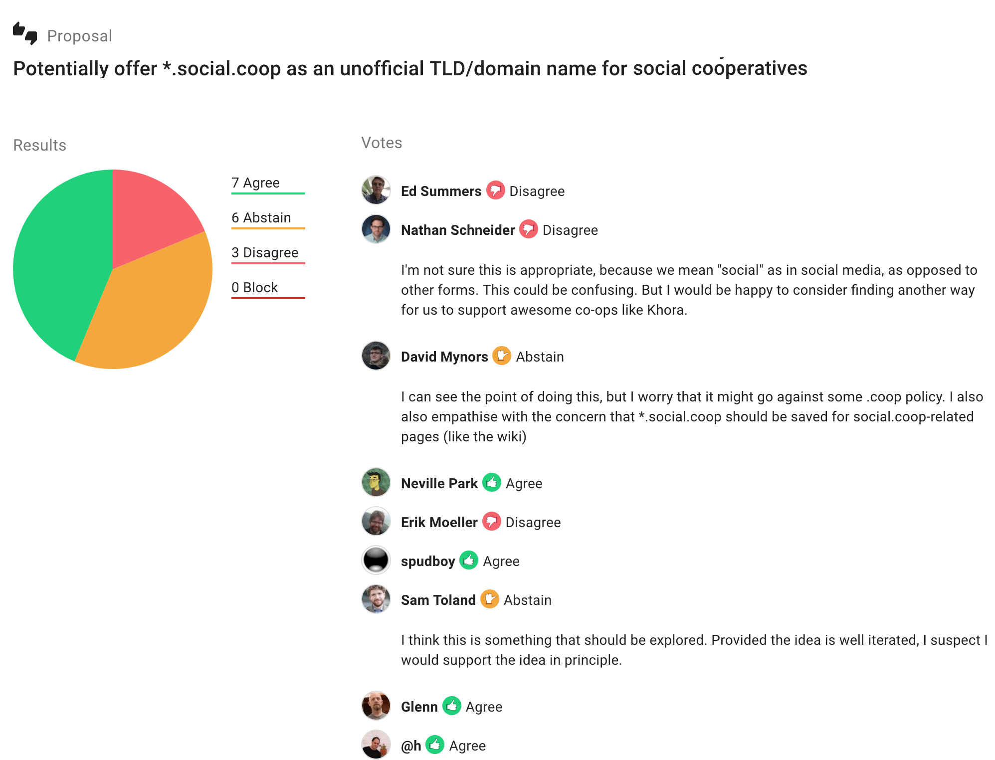 Decision example from Social Coop